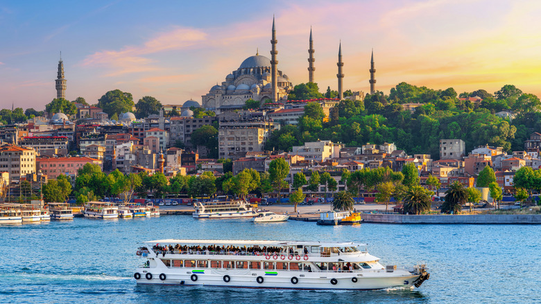 A scenic shot of Istanbul and the Blue Mosque from a Bosphorus cruise