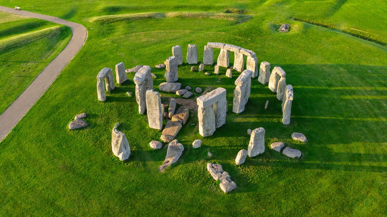 Aerial view of the standing stones of Stonehenge, England