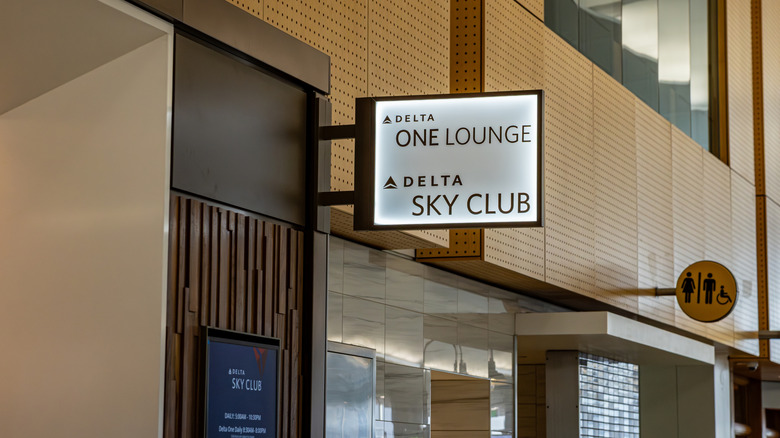 Illuminated sign for Delta One Lounge and Delta Sky Club at Seattle-Tacoma International Airport