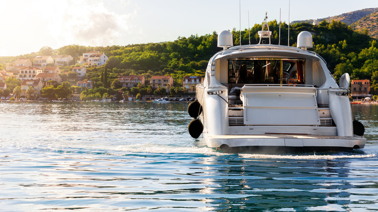 Yacht cruising toward the Croatian coast in the region of Istria