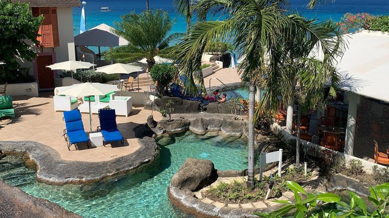 View of pool area from guestroom at Crystal Cove