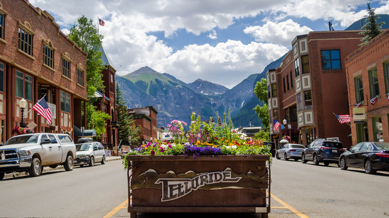 Flower box in the middle of downtown Telluride, Colorado