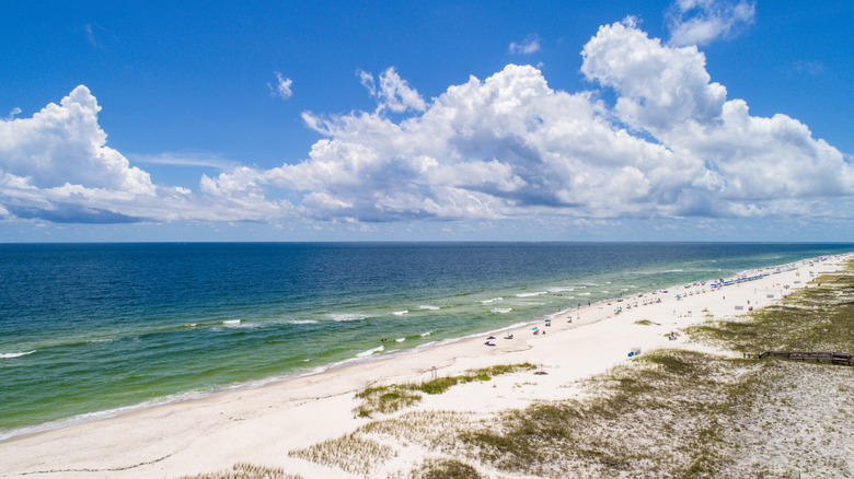Aerial view of Perdido Key Beach in Pensacola, Florida and Ono Island in Orange Beach, Alabama