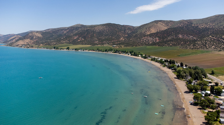 An aerial view of Bear Lake in Utah