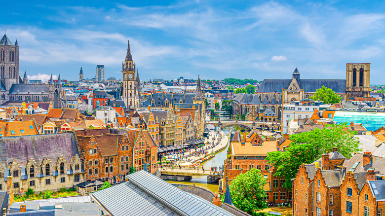 A view of the beautiful historic city center of Ghent, Belgijm