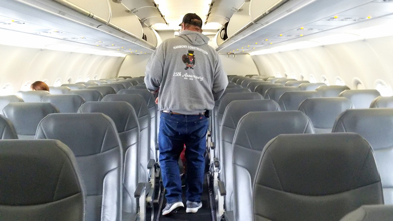 A Frontier Airlines aircraft cabin