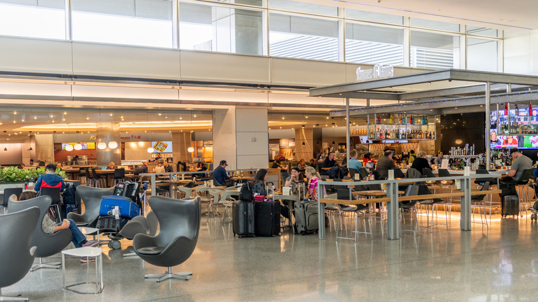 the departures area at San Francisco International Airport