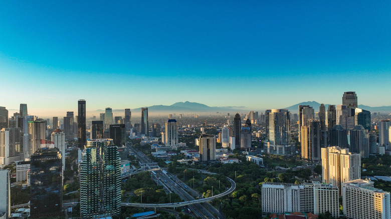 Jakarta's clean air quality makes for a very clear view of the sky through an aerial camera.