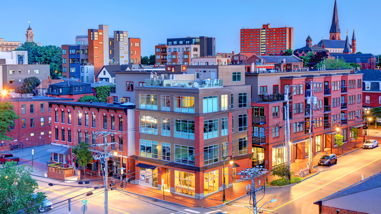 Buildings at dusk in Portland, Maine