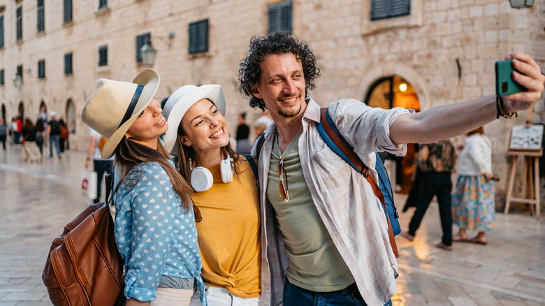 A group of Americans sightseeing in Europe