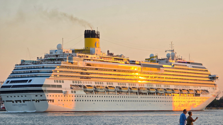 A cruise ship in a harbor