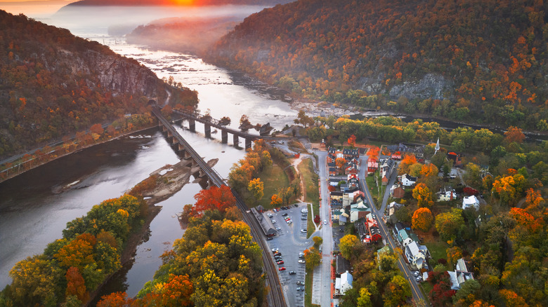 Aerial view of Harpers Ferry at dawn