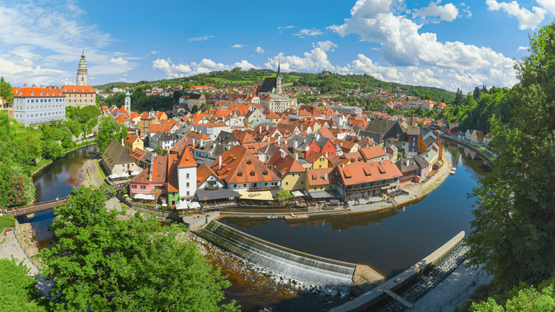 Ariel shot of Český Krumlov, Czechia