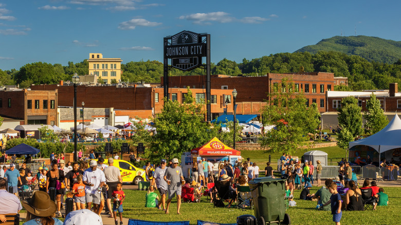 People gathered in downtown Johnson City, Tennessee