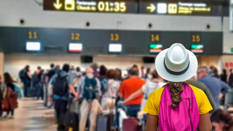 People in line at an airport