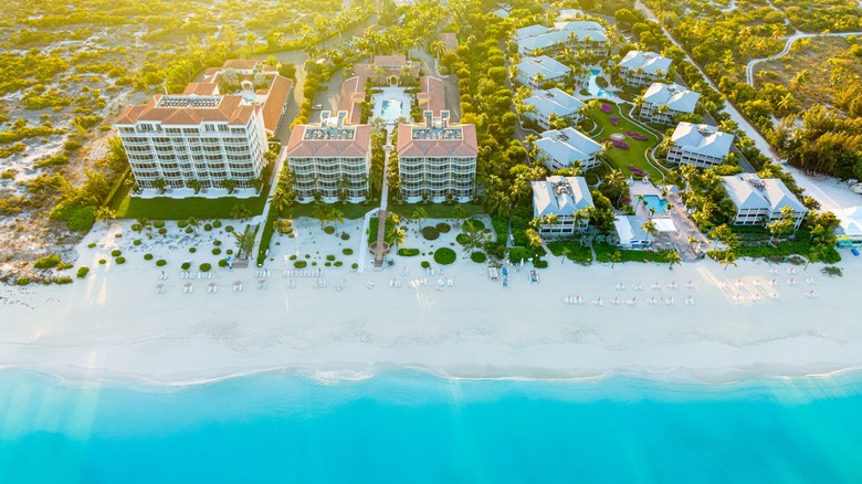 Aerial view of Grace Bay, in Turks and Caicos, at sunrise
