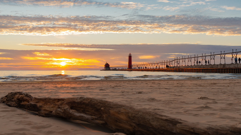 A sunset from the beach in Grand Haven, Michigan