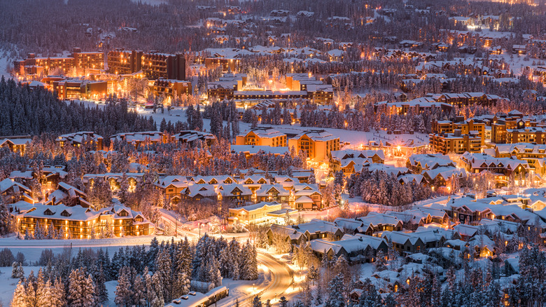 Breckenridge skyline at dusk in the winter.