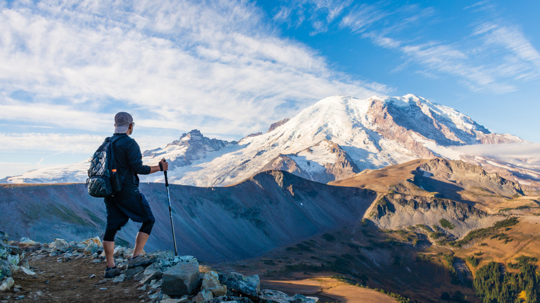 A hiker on Mount Ranier