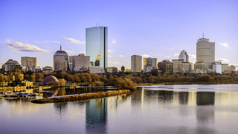 Boston, Massachusetts, city skyline across the Charles River.