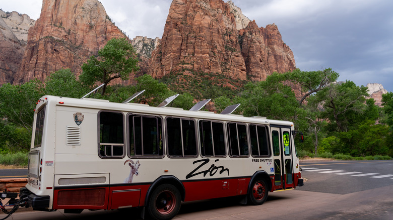 A free shuttle bus in Zion National Park