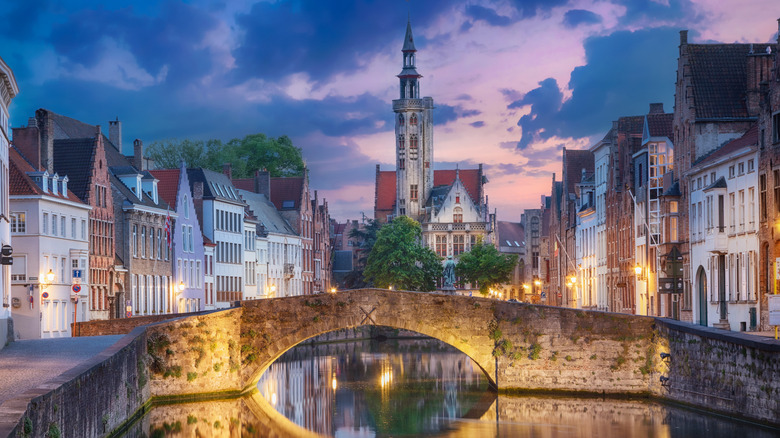 A bridge and historical buildings in Bruges, Belgium