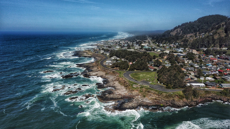 An overhead view of Yachats, Oregon