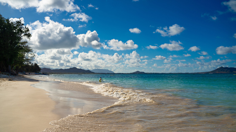 Sand and blue sky with clouds at Kailua Beach in Hawaii
