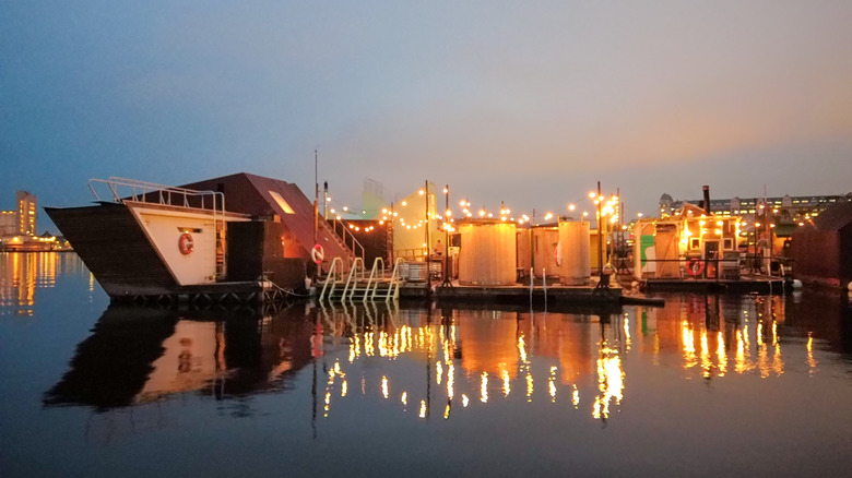 Oslo harbor saunas at dusk