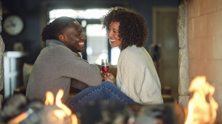 Couple having a romantic evening at a ski lodge
