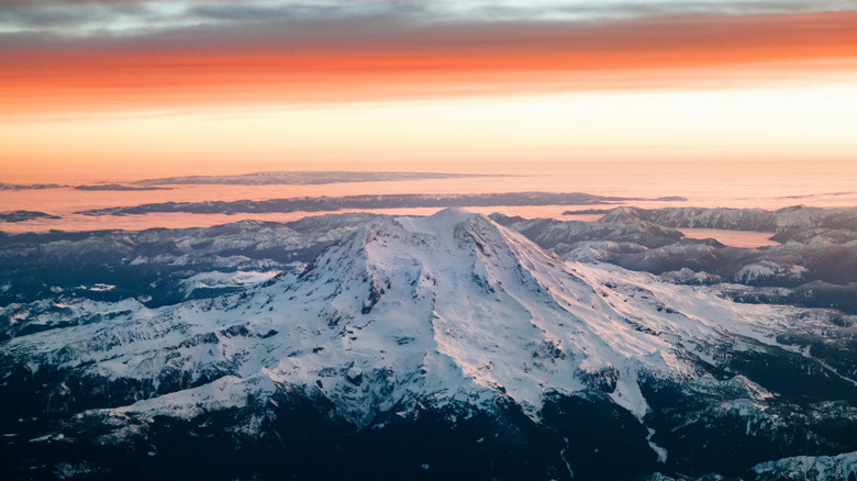 Mount Rainer at dawn as seen from the air