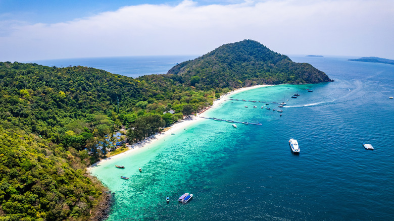 A aeriel view of Banana Beach on Thailand's scenic Ko He