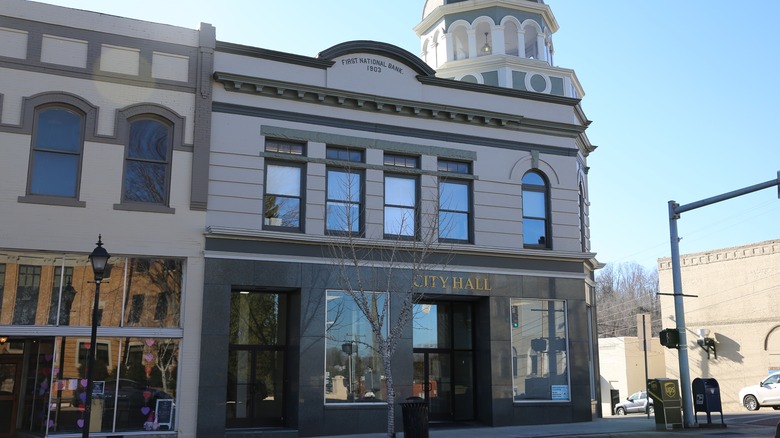 The historic city hall building in Marion, NC