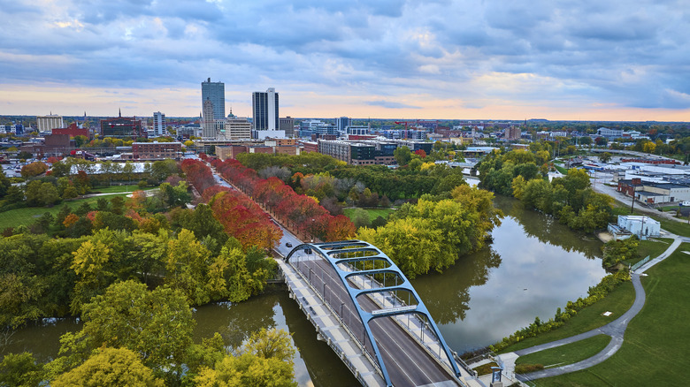 Fort Wayne, Indiana at golden hour in the fall