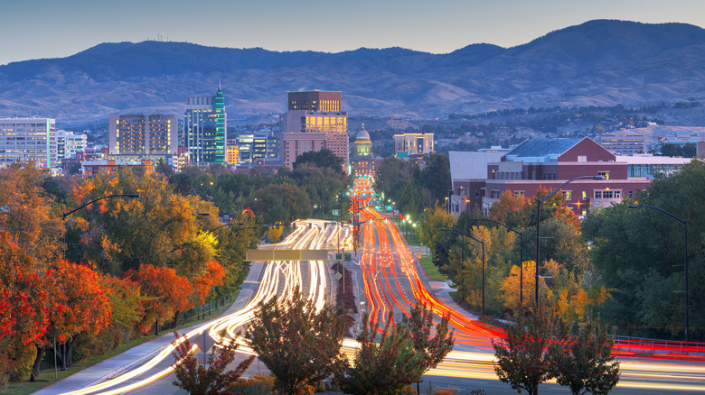 Downtown skyline of Boise, Idaho on autumn evening.
