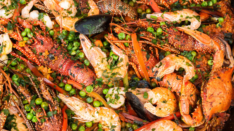 Close-up of a seafood rice dish