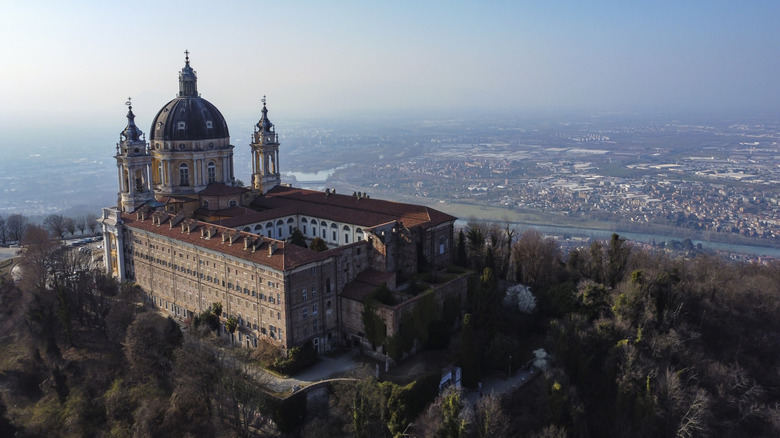 Aerial view of the Basilica di Superga above Turin