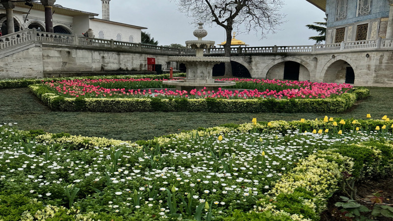View of courtyard at Topkapi Palace on a cloudy day