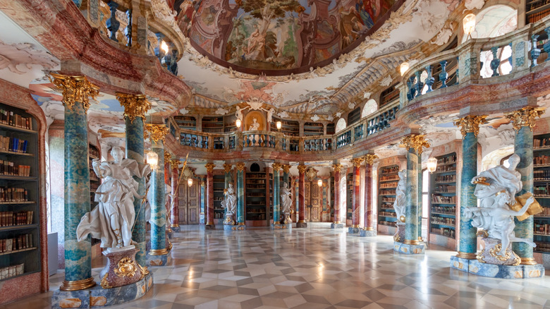 The Rococo library inside Wiblingen Abbey