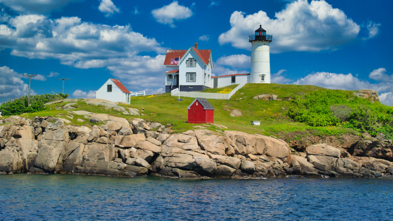Nubble Lighthouse on Cape Neddick off the coast of York, Maine, is pictured on a sunny day
