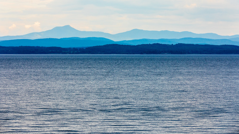 The Green Mountains tower over Lake Champlain in Vermont