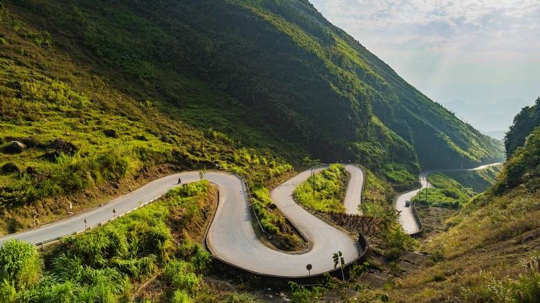 Switchbacks along the Ha Giang scenic loop in Vietnam