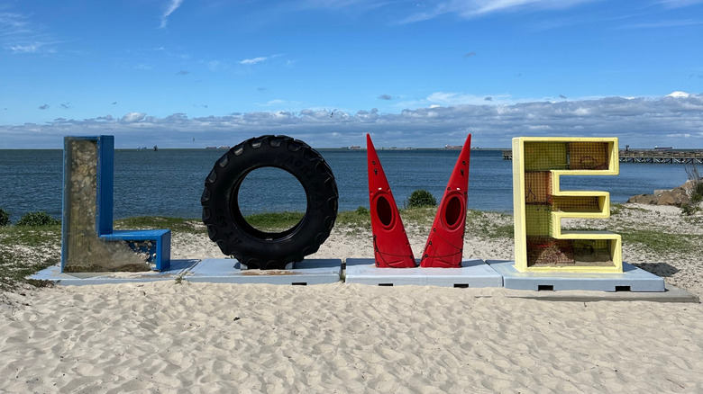 Cape Charles' "LOVEwork" sculpture on the beach