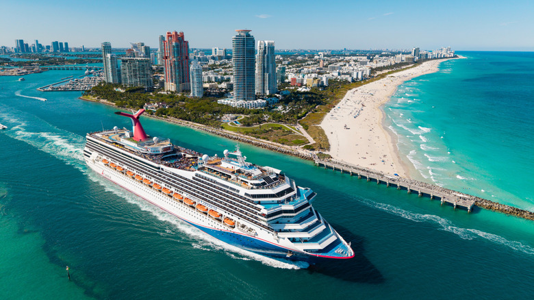Carnival cruise line ship leaving Miami beach port