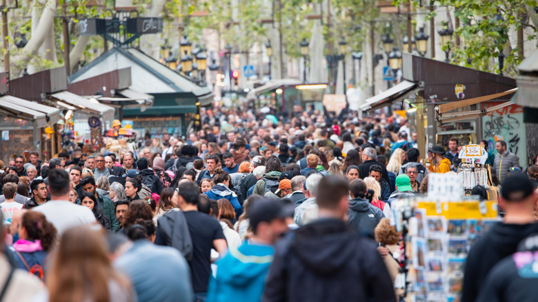 Massive crowd covers street in Spain