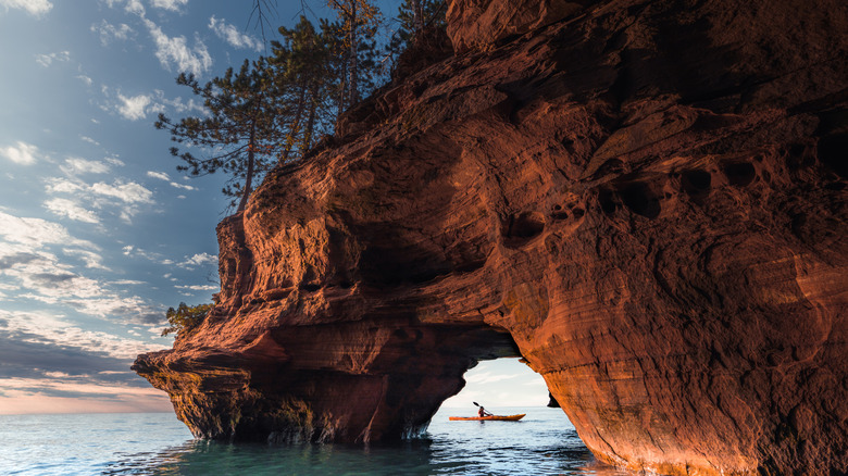 A kayaker explores Apostle Islands National Lakeshore