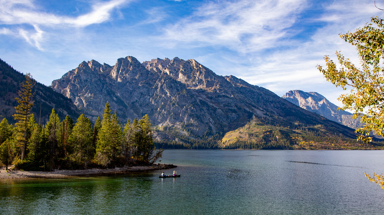 Canoers on Jenny Lake at Grand Teton National Park, Wyoming