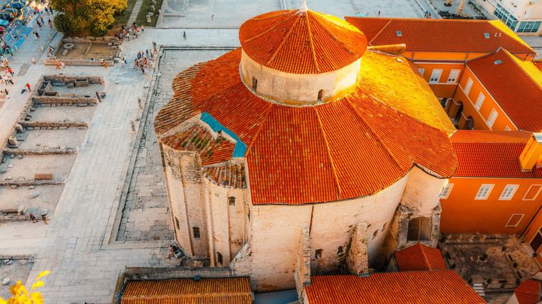 An aerial view of the Church of St. Donatus and the Roman Forum