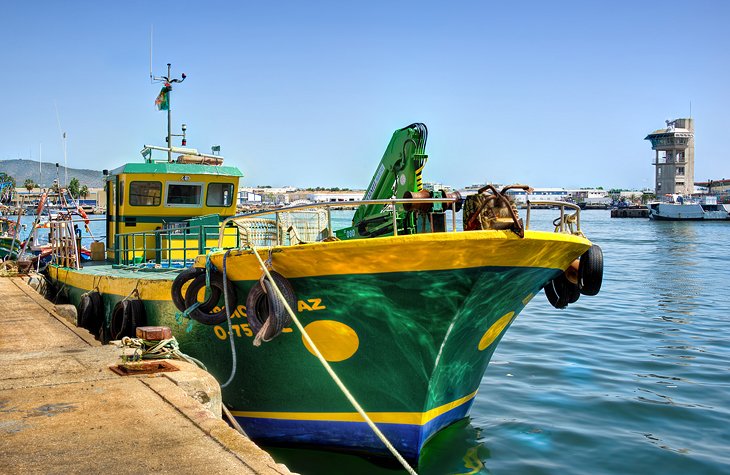 Colorful fishing trawlers in Olhão