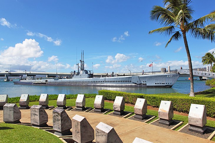 Memorial in Pearl Harbor with submarine USS Bowfin